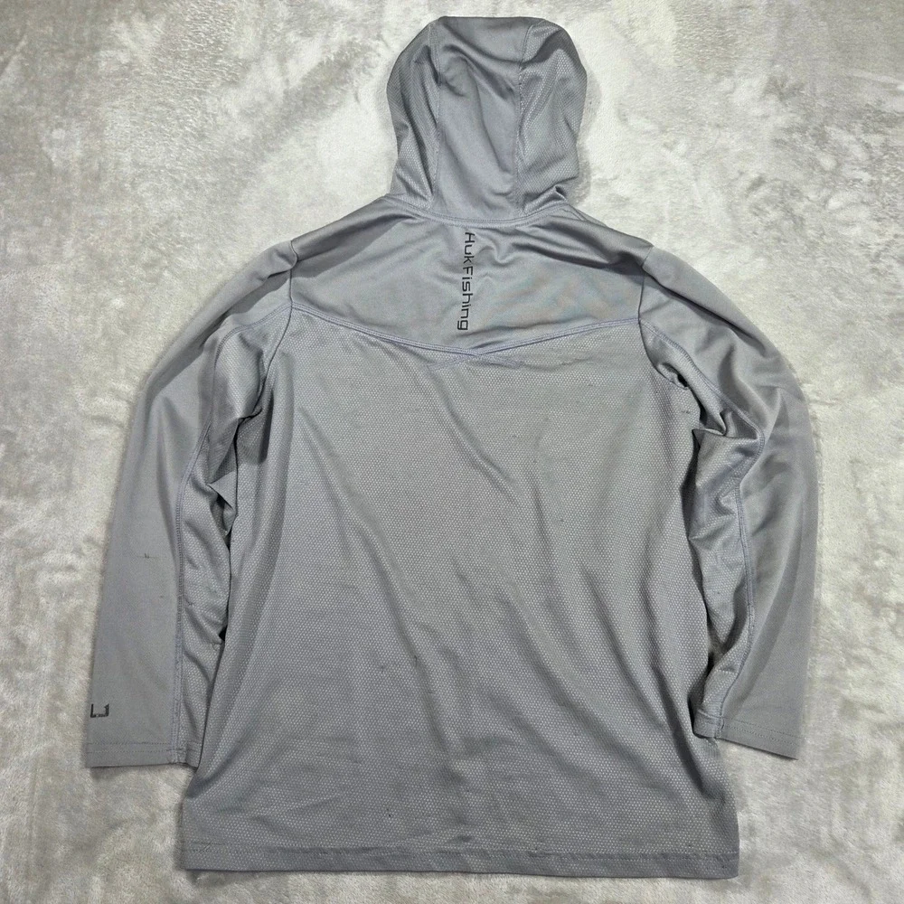Huk Fishing Youth XL Grey Performance Long Sleeve Hooded Sun Shirt Mesh Panels